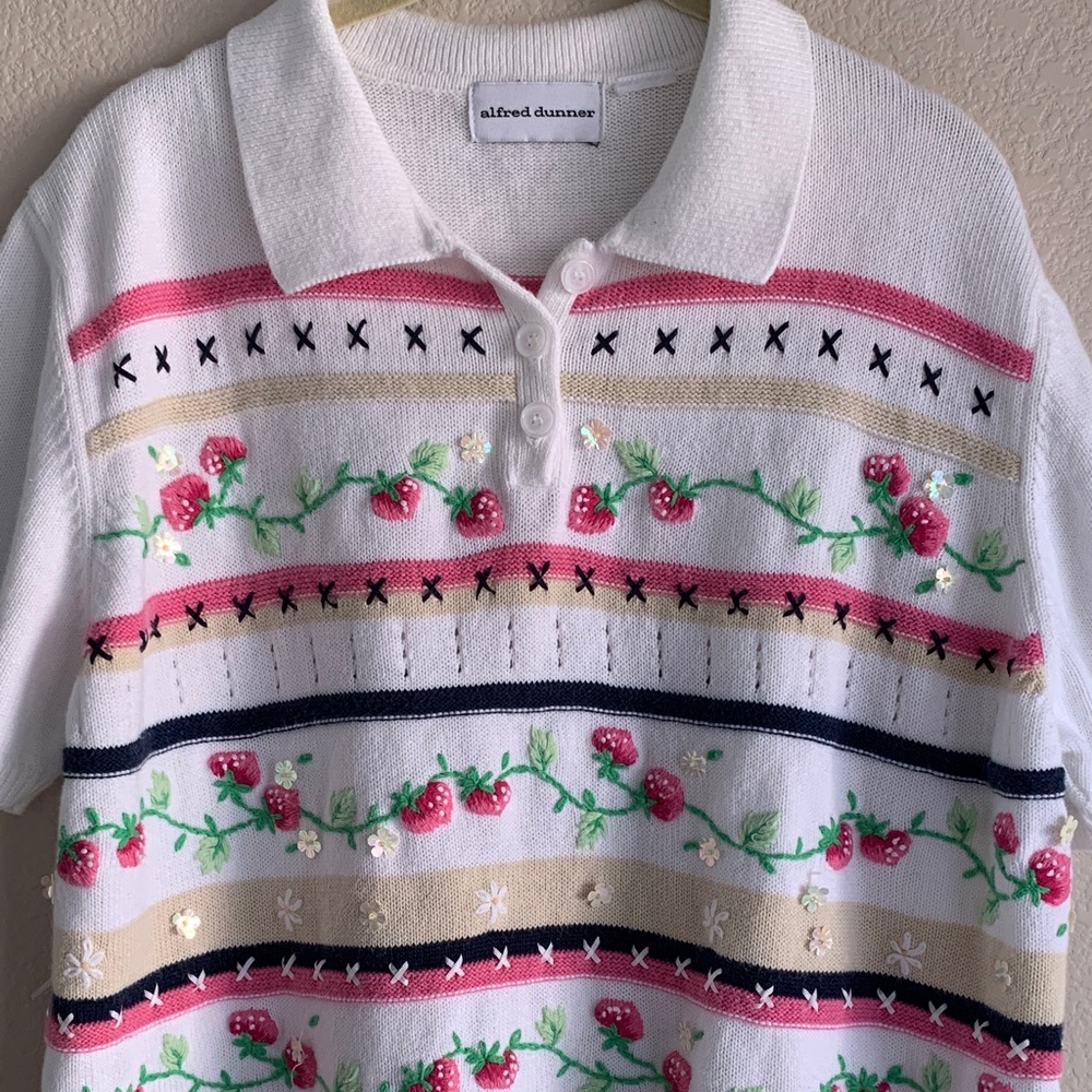 Vintage Strawberry Knit Sweater Top Alfred Dunner XL